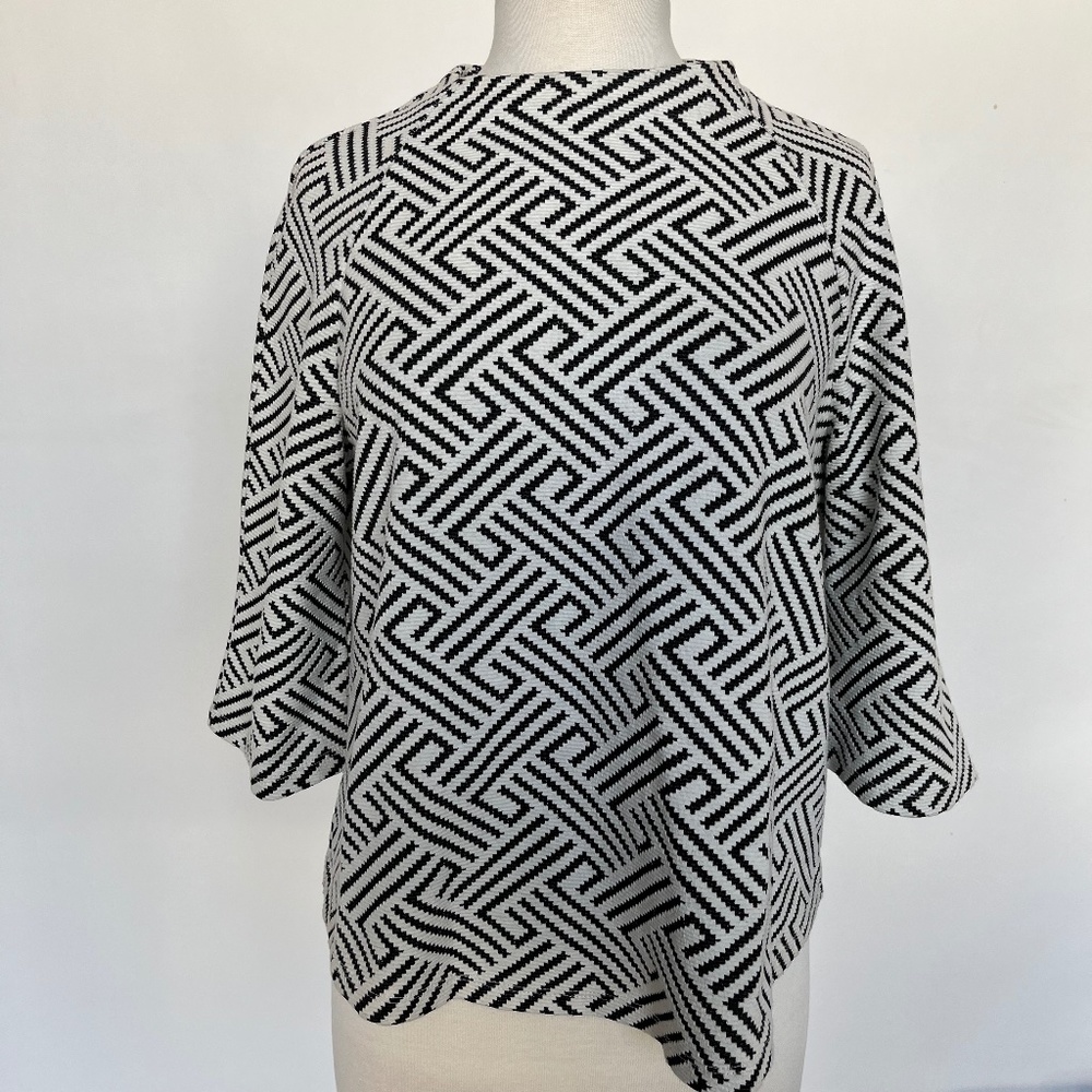 Black and white mock neck blouse